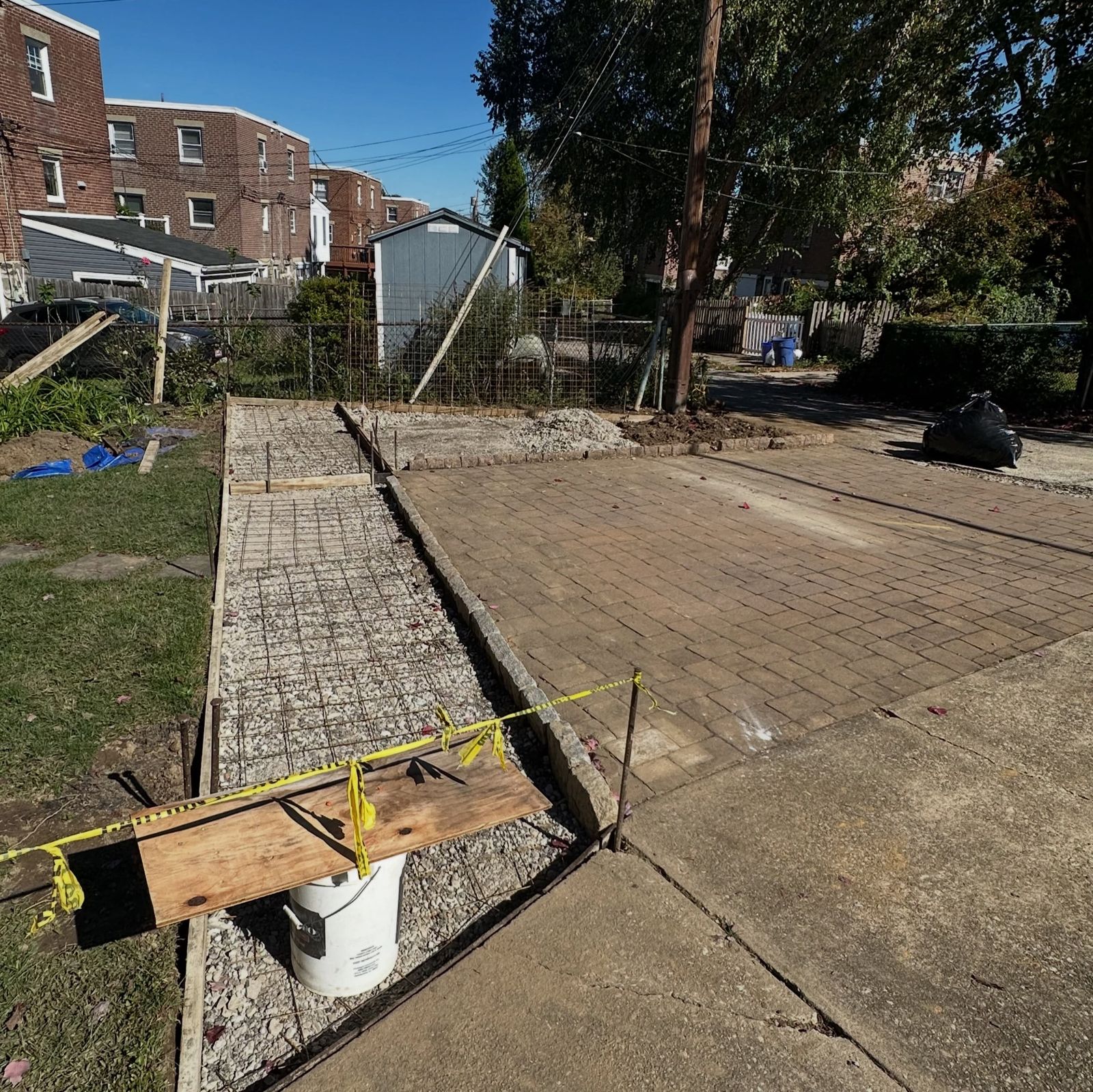 Old concrete removed and wire mesh laid for a replacement driveway